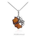 Silver pendant BEE ON THE HONEY PLANT - a pendant with amber