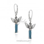 Silver earrings with blue turquoise and white amber - ANIELICE.