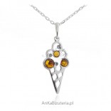 Silver pendant - Ice cream PORTION - jewelry with amber for the summer