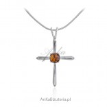 Silver cross with amber - silver devotional with amber