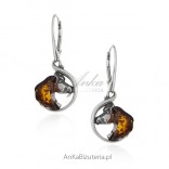 Silver earrings - HORSE - jewelery with amber