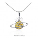 Silver pendant - ORBITA - jewelry with amber