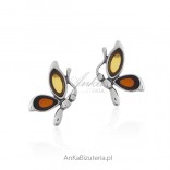 Silver earrings with amber - BUTTERFLIES - beautiful jewelry