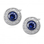 Round silver earrings with sapphire zircon