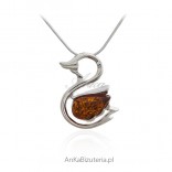 Beautiful silver pendant KACZUSZKA - jewelry with amber