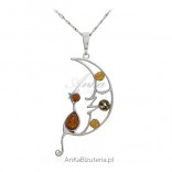 Silver pendant with amber CAT THE MOON