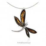 Silver pendant with amber. BUTTER - beautifully painted