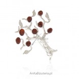 Silver jewelry - silver brooch with amber TREE
