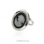 Silver ring KAMEA with agate and black onyx
