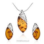 Silver jewelry set with amber. Jewelry with amber