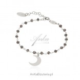 Silver bracelet with gray crystals and moon - Italian jewelry