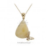 Silver jewelry with amber - Pendant with white gold-plated amber