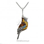 Silver pendant with amber and turquoise - SIKORKA