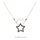 Silver gilt necklace STAR with black cubic zirconia - by Dall Acqua