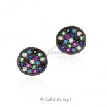 Silver earrings with colorful zircons and turquoise