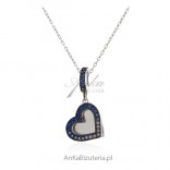 Necklace silver heart with cubic zirconia and turquoise