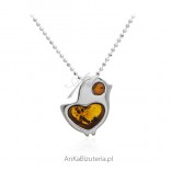 Silver pendant with amber - CHICKEN