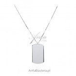 Women's Dog Tag Silver necklace with metal plate on the armor chain