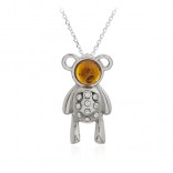 Silver pendant with amber and cubic zirconias