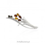 Silver brooch with colored amber - FLOWER BOUQUET