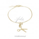 Silver gilded bracelet with scissors - jewelry for hairdressers