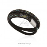 Black alcantra bracelet with colorful cubic zirconia