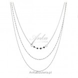 Triple silver necklace with black onyxes