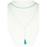 Silver necklace with chrysocolla and tassel - beautiful turquoise color
