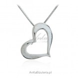 Silver pendant HEART with white opal - ASYMETRIA