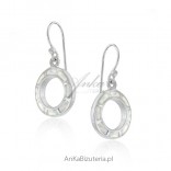 Silver earrings with white opal - hanging circles