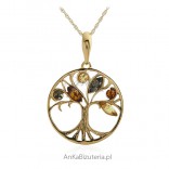 TREE OF HAPPINESS - silver gilt pendant with amber
