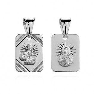 Medalik srebrny diamentowany Jezus/ Matka Boska Szkaplerzna