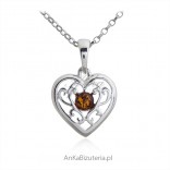 Silver jewelry with amber. Openwork HEART