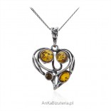 Jewelry for a gift for a girl Silver heart with amber