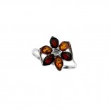 Silver ring with amber FLOWER