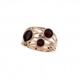 Silver ring with pink gold and amber