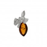 Silver pendant with amber LEAF OF MIŁORZĘB