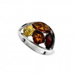 Silver ring with natural colored amber