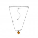 Silver necklace with amber, BEE