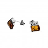 Silver earrings oxidized with amber