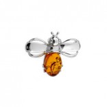 Silver brooch PSZCZOLKA with amber