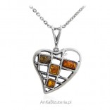Silver pendant with amber HEART - large
