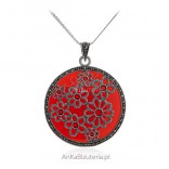 Silver lace pendant on burgundy murano glass