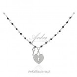 Silver necklace with black onyxes, HEART AND KEY