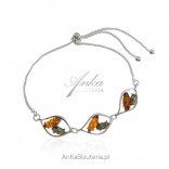 Silver bracelet with amber - freely adjustable