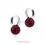 Silver earrings with burgundy pearl on English clasp