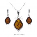 Set silver jewelry with amber