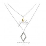 Silver cascading GEOMETRIC necklace with gold-plated elements