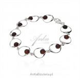 Silver bracelet with amber in cognac color