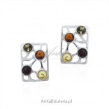 Silver amber earrings with colorful amber